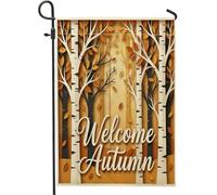 Bandiere verticali da giardino autunnali con albero di betulla, 30,5 x 45,7 cm, double face, per esterni, foglie d'acero e foresta, piccole bandiere per prato, decorazione scenica per la casa e