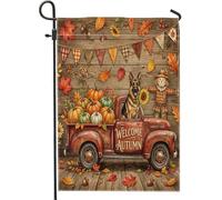 Bandiere verticali da giardino autunnali con cane pastore tedesco, 30,5 x 45,7 cm, double face, per esterni, fattoria autunnale, camion rustico, piccole bandiere per prato, decorazione per esterni