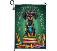 Bandiere verticali da giardino con bassotto e matite per cani, 30,5 x 45,7 cm, double-face, per esterni, per rientro a scuola, cuccioli, stampa per la casa, per lezioni divertenti, per la casa e per