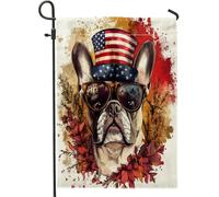 Bandiere verticali da giardino con bulldog francese del 4 luglio, 12 x 18 cm, double face, per esterni, bandiera per la casa del cane per il giorno dell'indipendenza, bandiera con motivo floreale per
