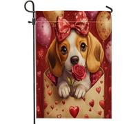 Bandiere verticali da giardino con cane beagle di San Valentino, 30 x 45 cm, double face, per esterni, lettere d'amore, cuccioli, piccole bandiere per prato, decorazione per la casa e gli amanti