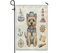 Bandiere verticali da giardino con cane Cairn Terrier nautico blu navy cortile cortile verticale da giardino 30 x 45 cm su entrambi i lati per esterni, bandiere estive per navi cuccioli piccole