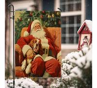 Bandiere verticali da giardino con cane Cavalier King Charles Spaniel, 30,5 x 45,7 cm, double-face, per esterni, con stampa natalizia di Babbo Natale, cucciolo, bandiera per casa, capodanno, casa e
