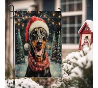 Bandiere verticali da giardino con cane dobermann di Natale, 30 x 45 cm, double face, per esterni, piccoli cuccioli di neve, decorazioni per esterni, decorazione per esterni