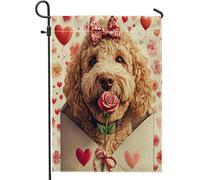 Bandiere verticali da giardino con cane Labradoodle di San Valentino, 30 x 45 cm, double face, per esterni, lettere d'amore, cuccioli, piccole bandiere per prato, decorazione per casa e esterni