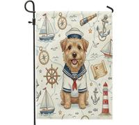 Bandiere verticali da giardino con cane Norfolk Terrier nautico blu navy cortile cortile verticale da giardino 30 x 45 cm su entrambi i lati per esterni, per cuccioli estivi rotta piccola bandiera per