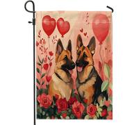 Bandiere verticali da giardino con cane pastore tedesco per San Valentino, 30 x 45 cm, double face, per esterni, divertenti bandiere per il prato, decorazione per la casa e l'esterno