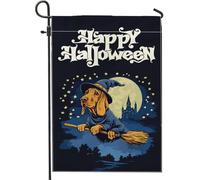 Bandiere verticali da giardino con cane strega di Halloween Bloodhound Dog Front Yard Backyard Canvas Vertical Garden Flags 12 x 18 double face per esterni, bandiera con stampa per la casa del