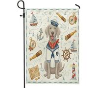 Bandiere verticali da giardino con cane Weimaraner nautico blu navy cortile cortile verticale da giardino 30 x 45 cm su entrambi i lati per esterni, cuccioli estivi rotta nave piccole bandiere per