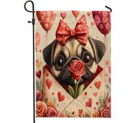 Bandiere verticali da giardino con carlino di San Valentino, 30 x 45 cm, double face, per esterni, lettere d'amore, cuccioli, piccole bandiere per prato, decorazione per la casa e gli amanti