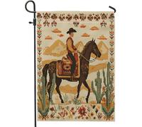 Bandiere verticali da giardino con cowboy occidentale, 30,5 x 45,7 cm, double face, per esterni, bandiera estetica vintage con stampa della casa sud-ovest, paesaggio occidentale, bandiera con motivo