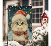 Bandiere verticali da giardino con gatto persiano natalizio, 30 x 45 cm, double face, per esterni, piccoli cuccioli di neve, decorazioni per il prato, per la casa di Capodanno