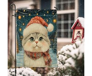 Bandiere verticali da giardino con gatto persiano natalizio, 30 x 45 cm, double face, per esterni, piccoli cuccioli di neve, decorazioni per il prato, per la casa di Capodanno