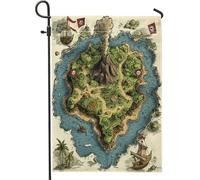 Bandiere verticali da giardino con mappa del tesoro delle isole nautiche sul cortile anteriore del cortile 30,5 x 45,7 cm su entrambi i lati per esterni, bandiera con stampa per la casa dei pirati