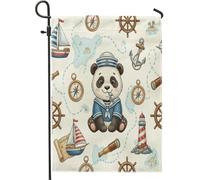 Bandiere verticali da giardino con panda nautico blu navy, 30,5 x 45,7 cm, double face, per esterni, rotta della nave estiva, piccole bandiere per prato, decorazione per la casa costiera