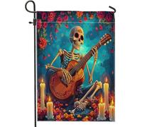 Bandiere verticali da giardino con scheletro di Halloween, 30 x 45 cm, double-face, per esterni, spaventose candele a forma di teschio, piccole bandiere per prato, strana decorazione per la casa e