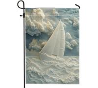 Bandiere verticali da giardino in iuta con barca a vela nautica in rilievo, 30,5 x 45,7 cm, double face, per esterni, bandiera con stampa di navi oceaniche, divertente bandiera per mare, barca, casa