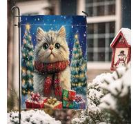 Bandiere verticali da giardino in iuta con gatto persiano invernale, 30,5 x 45,7 cm, double face, per esterni, scena natalizia con neve, piccole bandiere per prato, decorazione per casa e esterni con