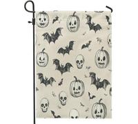 Bandiere verticali da giardino in iuta con scheletro gotico retrò Halloween 30,5 x 45,7 cm, double face per esterni, motivo horror spaventoso zucca teschio casa stampa bandiera, raccapricciante