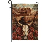 Bandiere verticali da giardino in iuta con teschio di mucca occidentale, 30,5 x 45,7 cm, double face, bandiera vintage con stampa a vento del sud-ovest del mulino a vento, bandiera estetica per la