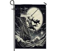 Bandiere verticali da giardino in iuta con teschio gotico e nave pirata, 30 x 45 cm, double face, per esterni, con stampa di capitano gotico nautico, bandiera vintage per la casa e per esterni