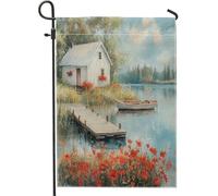 Bandiere verticali da giardino in tela da imballaggio con barca ad acquerello da 12 x 18 su entrambi i lati per esterni, bandiera con stampa per casa colonica, logge, nave, casa, divertimento, lago