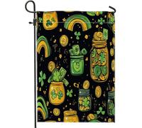 Bandiere verticali da giardino in vaso d'oro per il giorno di San Patrizio, 30,5 x 45,7 cm, double face, per esterni, divertenti bandiere per prato, quadrifoglio fresco, decorazione per la casa e