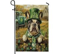 Bandiere verticali da giardino per il giorno di San Patrizio, bulldog francese, cortile, cortile, 30,5 x 45,7 cm, double face, per esterni, fattoria, camion, cuccioli, piccole bandiere per prato