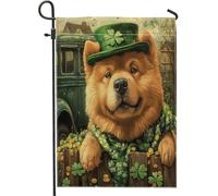 Bandiere verticali da giardino per il giorno di San Patrizio Chow Chow Chow Dog Front Yard Backyard Vertical Garden Flags 12 x 18 Double Face per esterni, Farmhouse Truck Puppy Small Lawn Flags