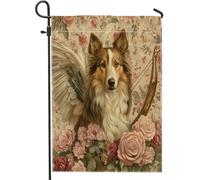 Bandiere verticali da giardino per San Valentino, con cane Rough Collie, 30 x 45 cm, double face, per esterni, bandiere vintage per piccoli prati, decorazione retrò per la casa degli animali domestici