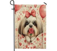 Bandiere verticali da giardino per San Valentino, Shih Tzu, per cortile, cortile, 30,5 x 45,7 cm, double-face, per esterni, lettere d'amore, cuccioli, piccole bandiere per prato, decorazione per la