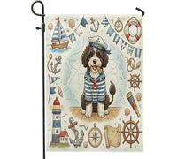Bandiere verticali da giardino portoghese nautico con cane d'acqua blu navy cortile cortile verticale da giardino 30,5 x 45,7 cm su entrambi i lati per esterni, nave cucciolo estivo rotta piccole