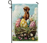 Bandiere verticali da giardino primaverili pasquali con scritta "Irish Setter Dog", 30,5 x 45,7 cm, double face, per esterni, uova divertenti, cuccioli di campagna, piccole bandiere per prato, fiori