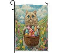 Bandiere verticali da giardino primaverili pasquali persiani gatto cortile cortile cortile verticale giardino 30 x 45 cm su entrambi i lati per esterni, bandiere trapuntate con fiori selvatici piccole