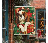 Bandiere verticali di Natale Cavalier King Charles Spaniel Dog Front Yard Backyard Home Flags 28x40 Double Face per esterni, bandiera vintage stampata per la casa di un cucciolo di Natale, decorazione