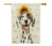 Bandiere verticali in legno rustico dalmata per cortile cortile cortile casa bandiere 28 x 40 cm su entrambi i lati per esterni, bandiera con stampa di girasole margherita, bandiere per animali