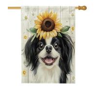 Bandiere verticali in legno rustico giapponese con mento di cane anteriore cortile cortile lino casa bandiere 28 x 40 su entrambi i lati per esterni, bandiera con stampa di girasole margherita