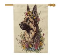 Bandiere verticali in lino per la casa, con pastore tedesco, in lino, 28 x 40 cm, double-face, per esterni, con stampa floreale e alla moda, bandiere per animali domestici e esterni