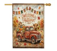 Bandiere verticali per casa autunnale Highland Cow Front Yard Backyard Vertical House Flags 28x40 Double Face per esterni, Autunno Fattoria Rustica Camion Casa Stampato Bandiera, Vintage Farm Harvest