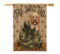Bandiere verticali per la casa a tema soldato con Cockapoo per cani da cortile anteriore e cortile, 28 x 40 cm, double face, per esterni, con foglia d'acero e zucca autunnale, bandiera stampata per la