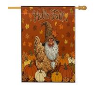 Bandiere verticali per la casa autunnale con gallo e gnomo, 28 x 40 cm, double-face, per esterni, con foglia d'acero e zucca autunnale, decorazione per esterni