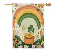 Bandiere verticali per la casa con acquerello arcobaleno per il giorno di San Patrizio, 28 x 40 cm, double face, per esterni, divertente bandiera stampata con trifoglio arcobaleno, vaso d'oro