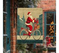 Bandiere verticali per la casa con Babbo Natale e città, 71 x 102 cm, double-face, per esterni, metropolitana urbana di Natale, bandiera per la casa, per le vacanze, Capodanno, casa all'aperto