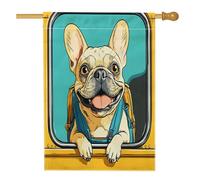 Bandiere verticali per la casa, con bulldog francese, scuolabus, cortile, cortile, cortile, 28 x 40 cm, double-face, per esterni, divertente per il ritorno a scuola, per la casa, decorazione per