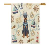Bandiere verticali per la casa, con cane dobermann nautico, 28 x 40 cm, double-face, per esterni, per cuccioli, rotta della nave estiva, bandiera stampata per la casa, decorazione per esterni