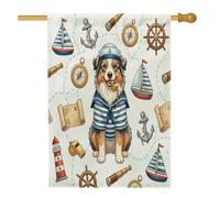 Bandiere verticali per la casa con cane pastore australiano nautico blu navy, 28 x 40 cm, double face, per esterni, per cuccioli estivi, nave rotta per la casa, decorazione per esterni