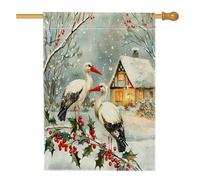 Bandiere verticali per la casa, con cicogne di Natale, per cortile, cortile, cortile, 28 x 40 cm, double face, per esterni, vintage, ramo di albero di Natale, bandiera con stampa per la casa, bandiere