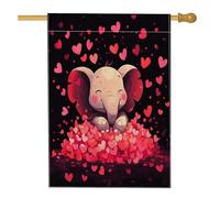 Bandiere verticali per la casa con elefante per San Valentino, 28 x 40 cm, double-face, divertente, simpatica, a forma di cuore, animale, fauna selvatica, decorazione per la casa dei bambini