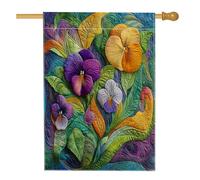 Bandiere verticali per la casa con fiori di viola del pensiero primaverile, 28 x 40 cm, double face, stile trapuntato, fiori stampati per la casa, decorazione estetica fresca per la casa e per esterni