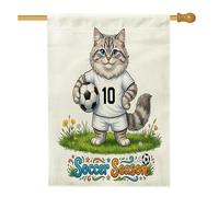 Bandiere verticali per la casa con gatti siberiani da calcio, 28 x 40 cm, double-face, per esterni, con stampa di calcio e sport carini, bandiere per animali domestici